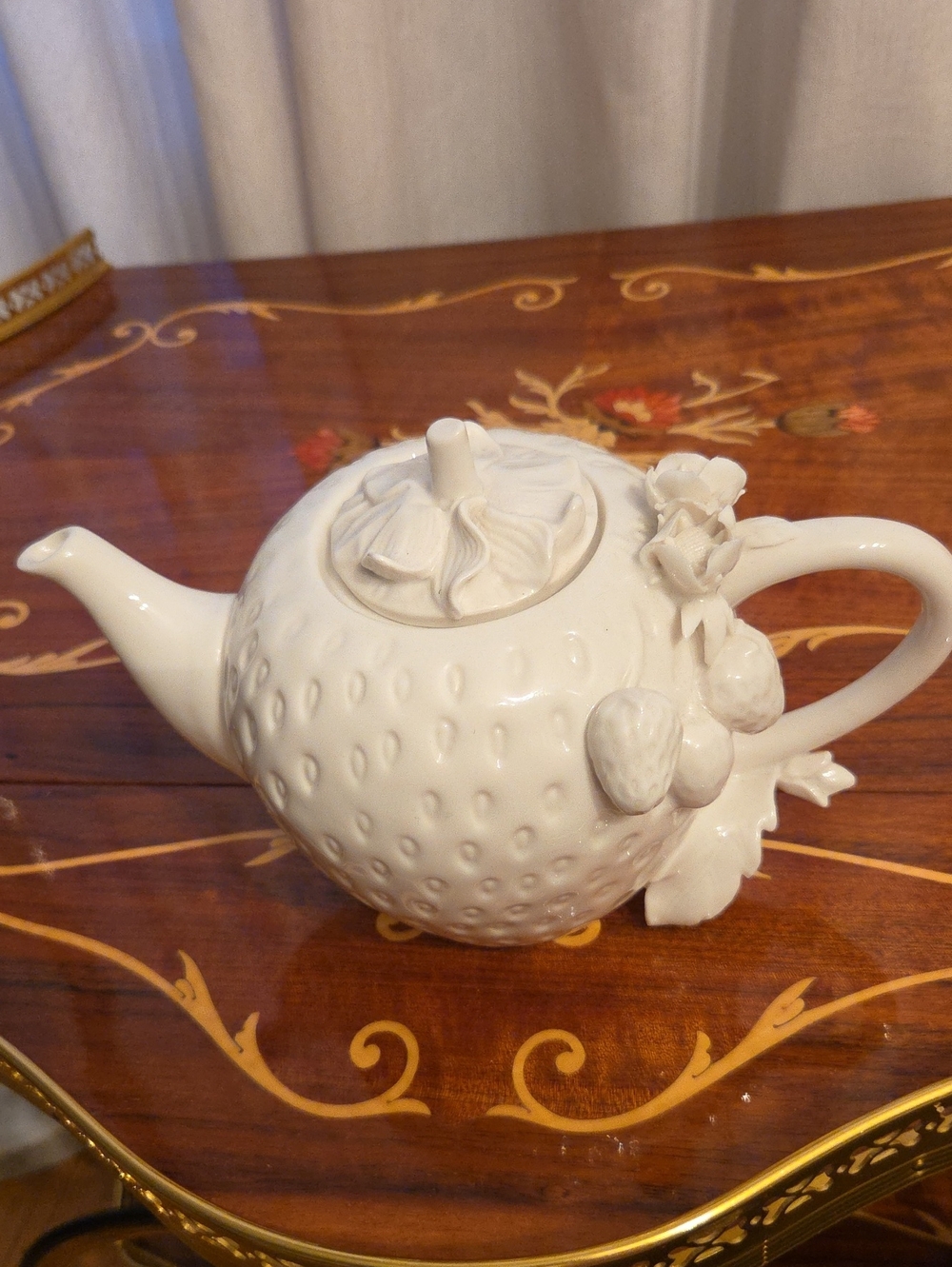 White Ceramic Strawberry-Textured Decorative Teapot By Grace Teaware